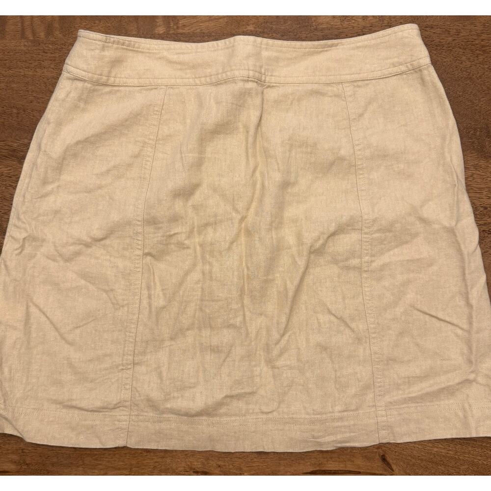 Banana Republic Linen Blend Mini Skirt 12 Tall Beige Button Front Pockets Casual - Picture 7 of 7